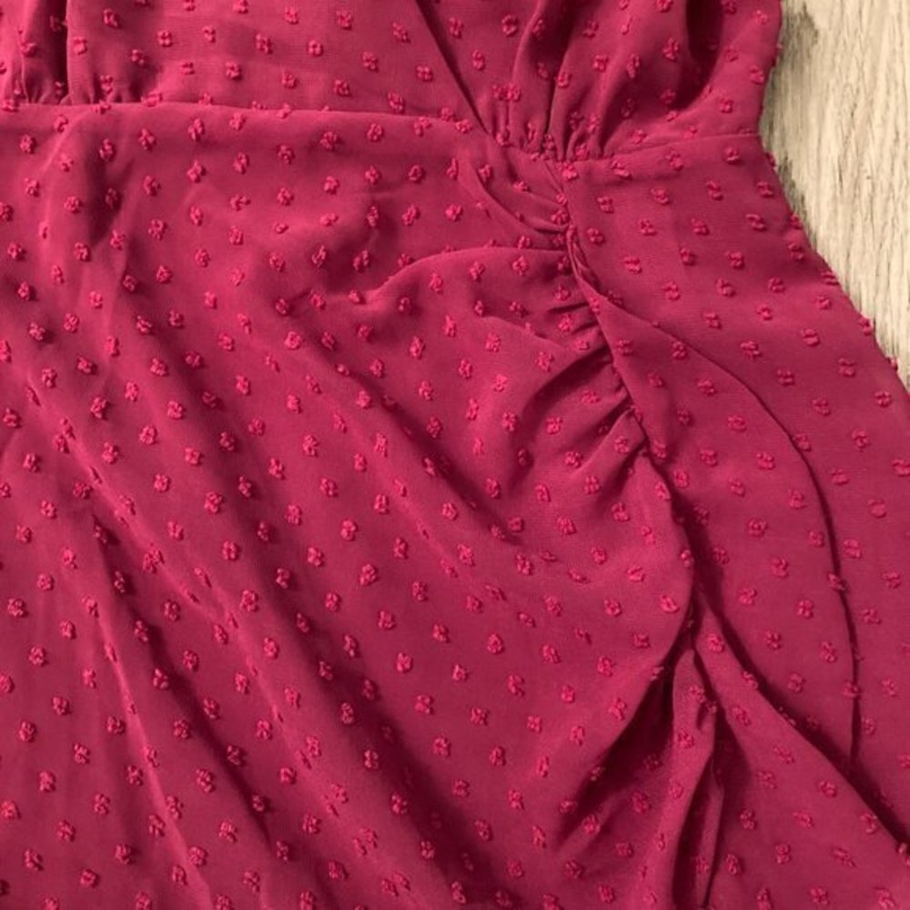 Lulu's For Us to Dance Magenta Swiss Dot Ruffled Midi Dress Size S NWT - Picture 5 of 12
